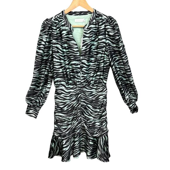 Jonathan Simkhai Ruched Zebra-Print Stretch-Silk Satin Mini Dress Size 0 NWT - Picture 3 of 12